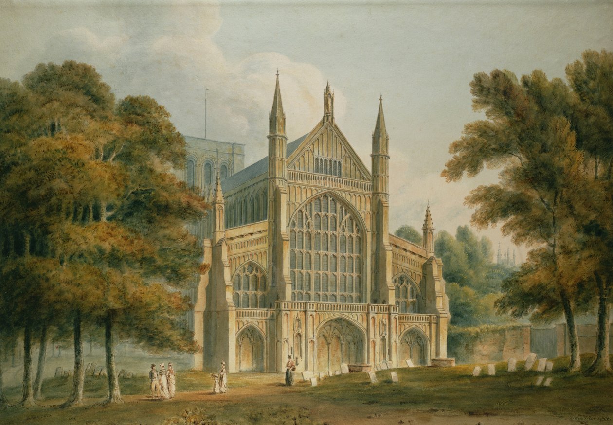 Katedralen i Winchester: Fasaden från nordväst, 1801 (akvarell) av John Chessell Buckler