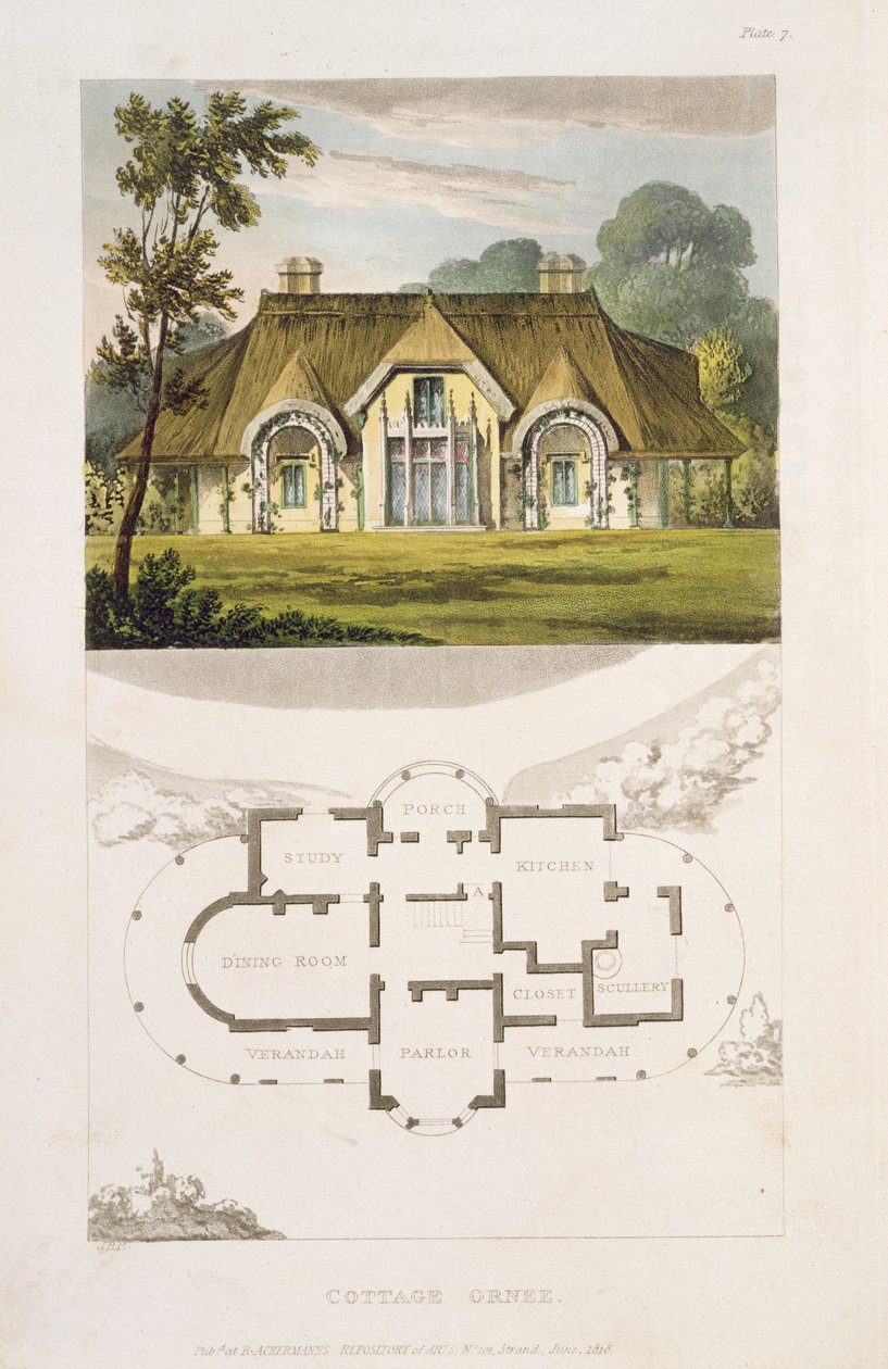 Dekorerad stuga, från Ackermanns "Repository of Arts", 1818 av John Buonarotti Papworth