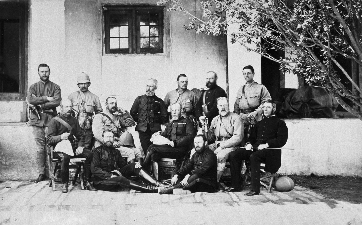 Gruppporträtt av soldater i andra afghanska kriget, Kooram, 1879 av John Burke