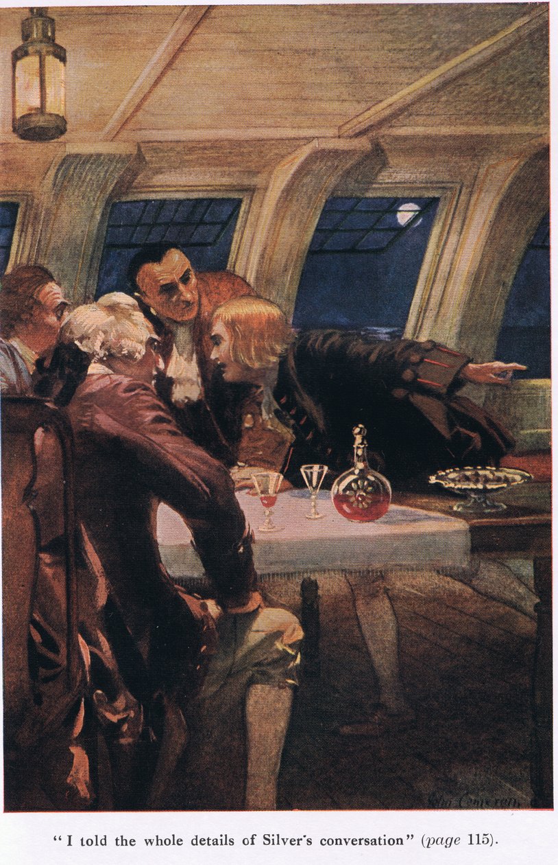 Jag berättade för dem om Silvers samtal, illustration från "Treasure Island" av Robert Louis Stevenson av John Cameron