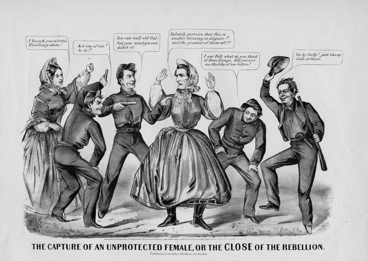 The capture of a unprotected female, or, The close of the Rebellion, utgiven av Currier und Ives, New York, ca 1865. av John Cameron