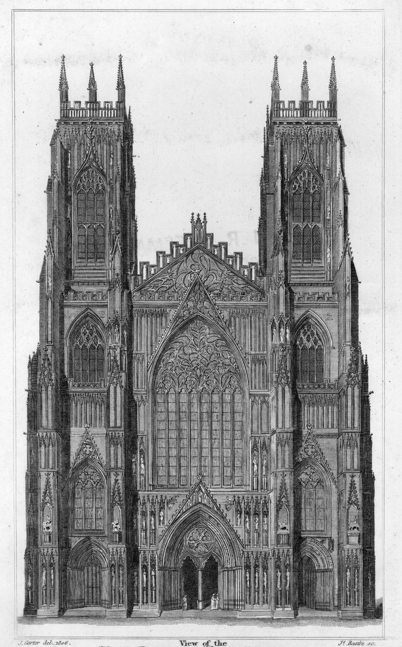Vy över York-katedralens västfront, graverad av James Basire II, 1806 av John Carter