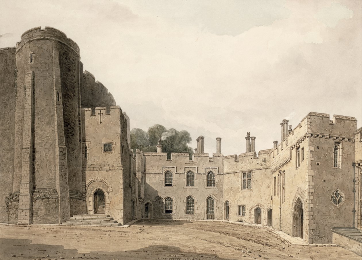 Den inre domstolen i Berkeley Castle, Gloucestershire, i nordostlig riktning, 1822 av John Chessell Buckler