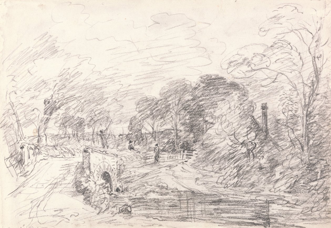 En bro nära Salisbury Court, kanske Milford Bridge av John Constable