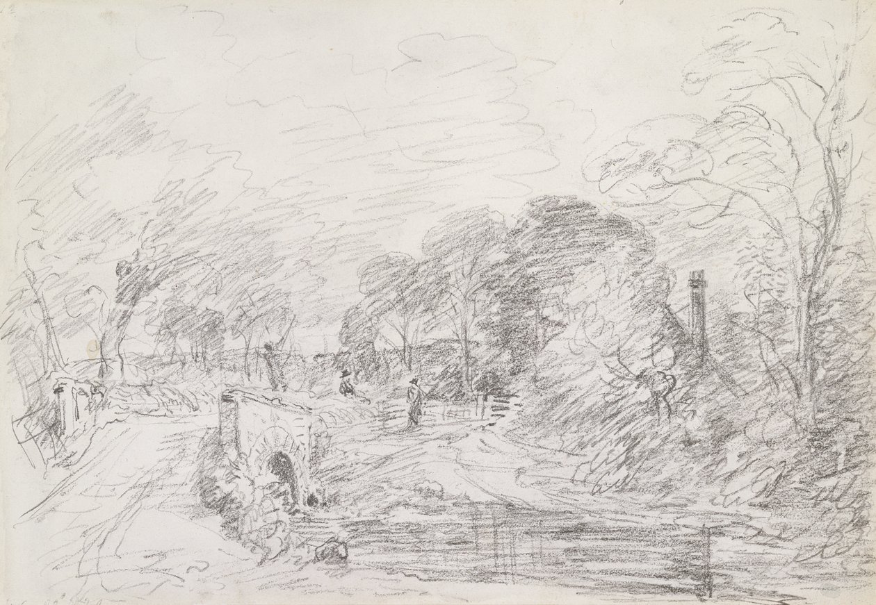 En bro nær Salisbury Court, ca. 1829 (grafit på papir) swed av John Constable