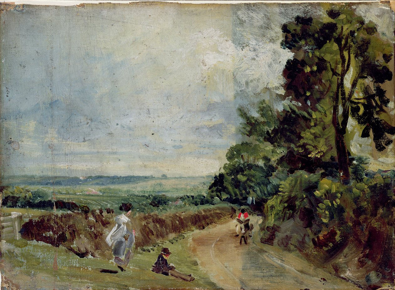 En landsväg med träd och figurer av John Constable