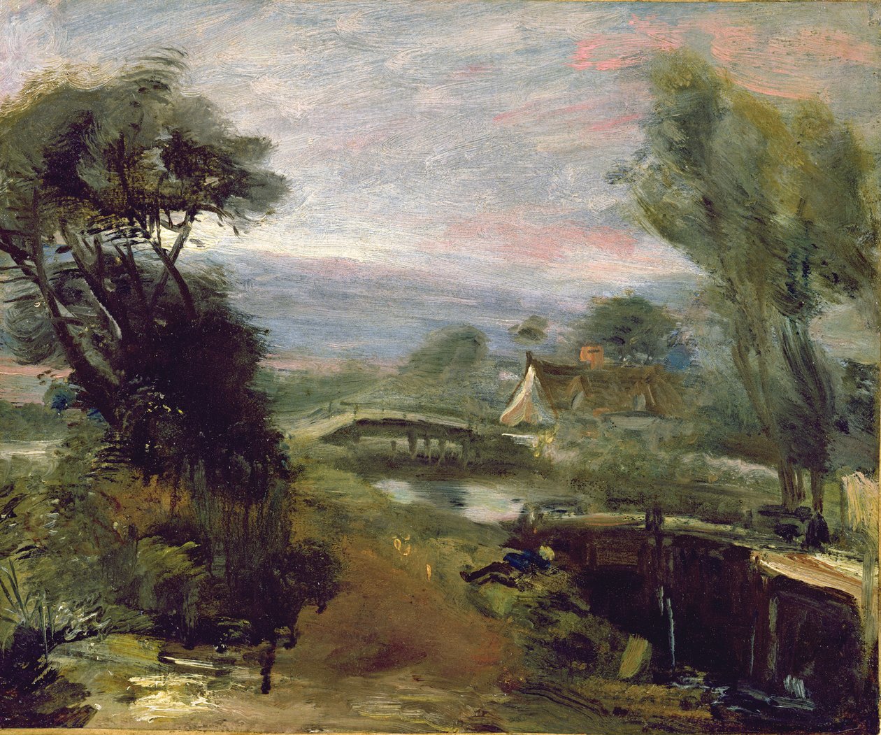 A View near Flatford Mill (olja på papper på duk) av John Constable