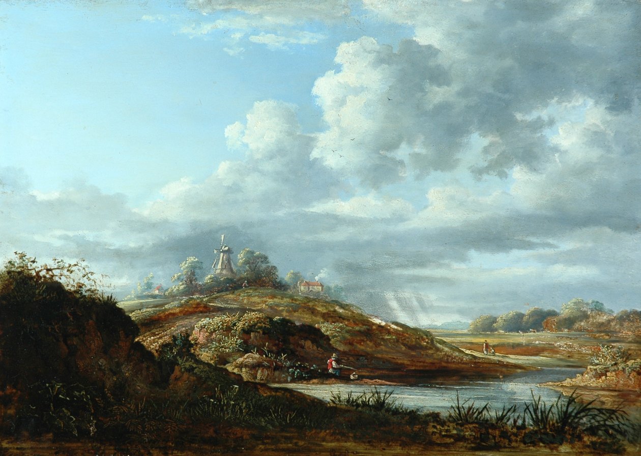 En väderkvarn över en flod av John Constable