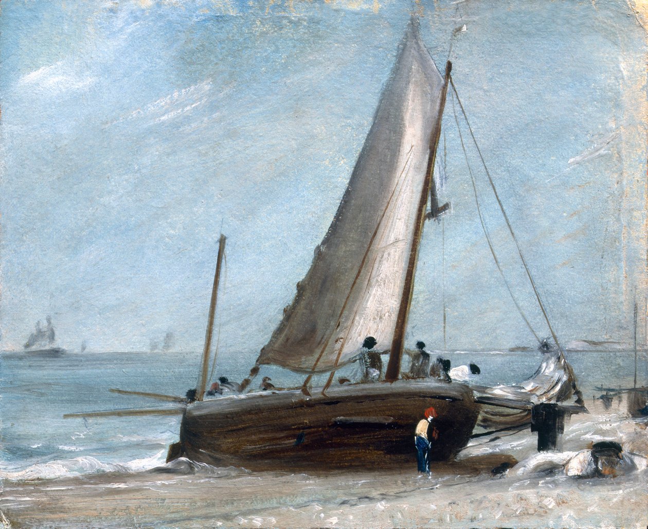Brighton Beach med fiskebåtar och besättning av John Constable