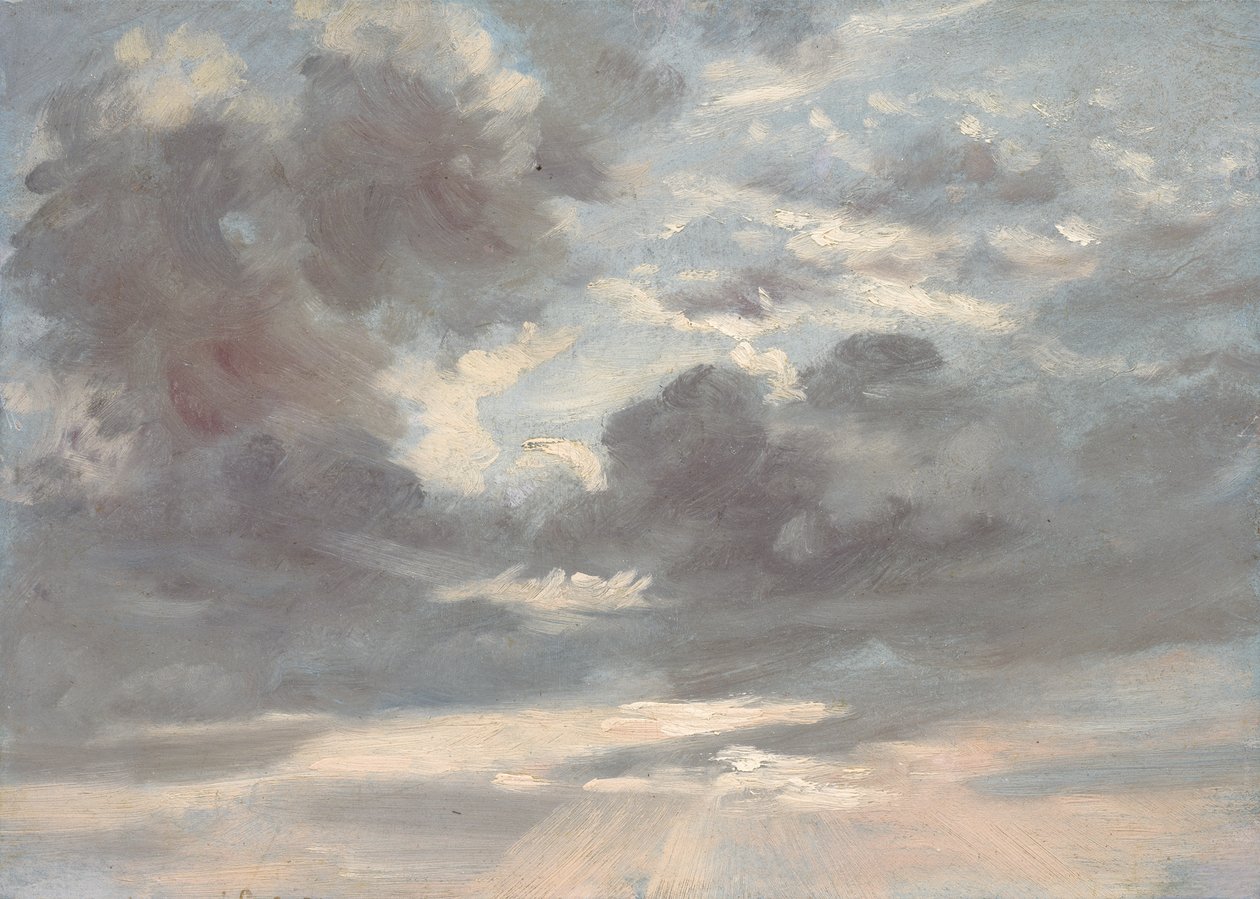 Cloud Study: Stormy Sunset, 1821-2 (olja på papper på duk) av John Constable