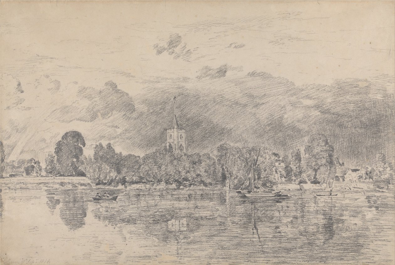 Fulham Church från andra sidan floden av John Constable