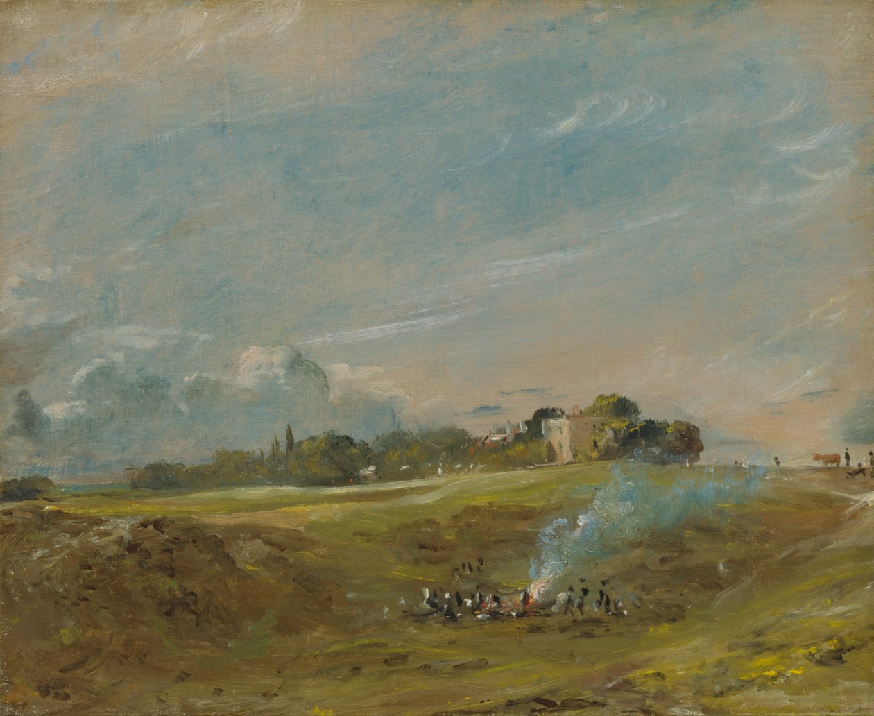 Hampstead Heath, with a Bonfire av John Constable