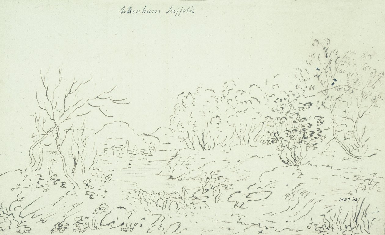 Landskap med en bäck vid Wenham, 1796 (penna och bläck) av John Constable