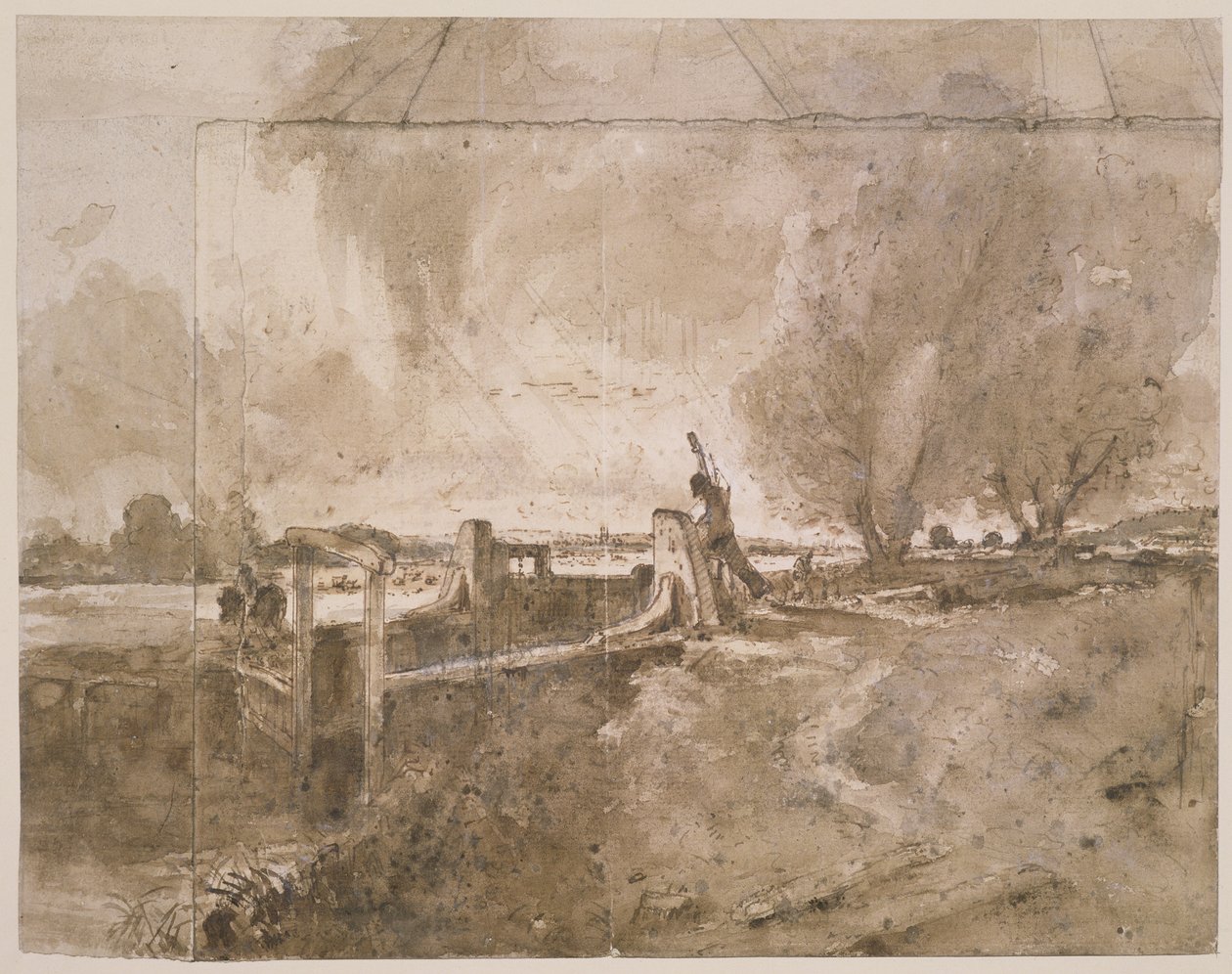 PD.11-1951 Studie till "The Lock", ca 1826 (blyerts och tvätt på papper) av John Constable