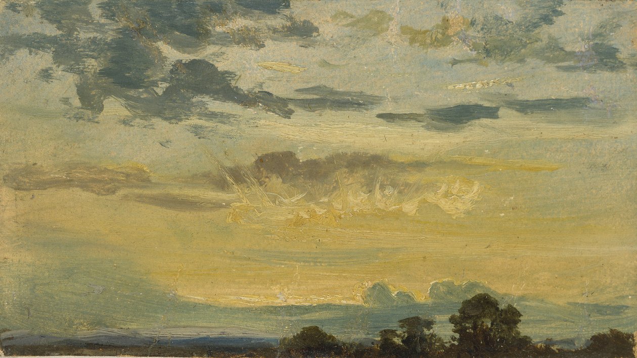 Sommarsolnedgång (olja på papper) av John Constable