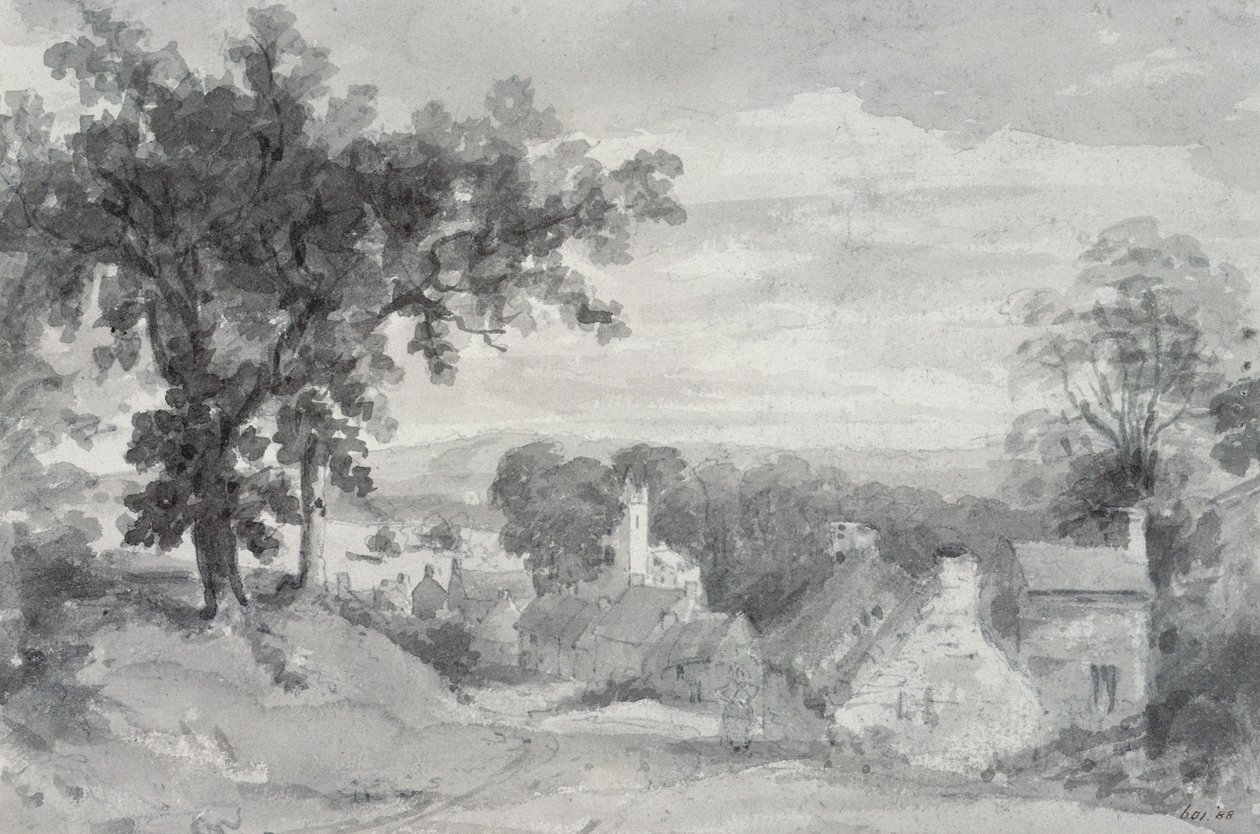 The Entrance to the Village of Edensor The Entrance to the Village of Edensor, 1801 (penna och sepiatvätt) av John Constable