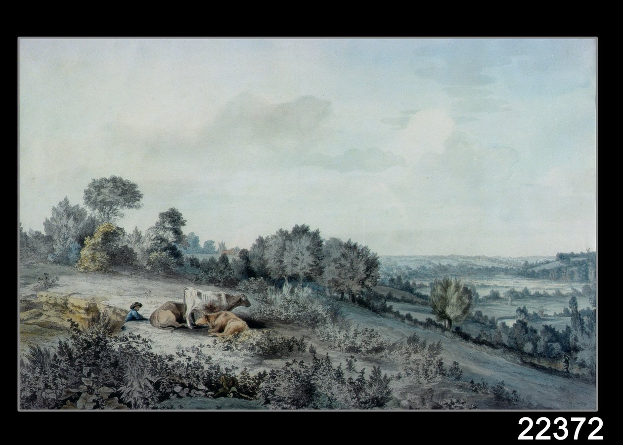 The Valley of the Stour, med utsikt mot Östra Bergholt, 1880 (penna, penna och bläck och akvarell på papper) av John Constable