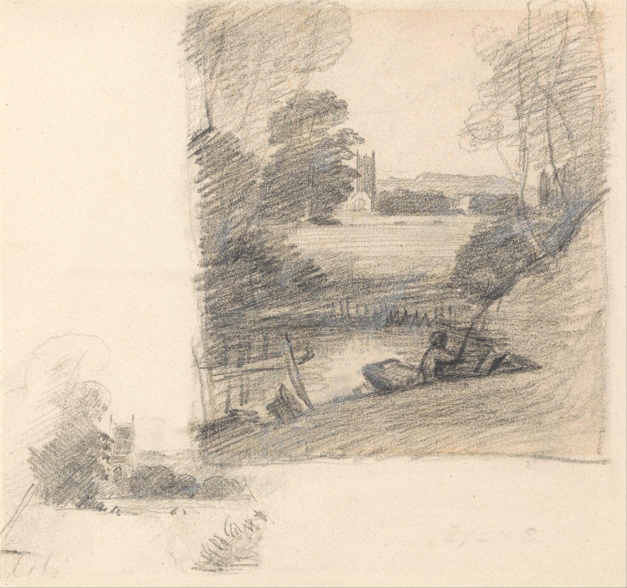 Två studier av Dedham Church från öster av John Constable