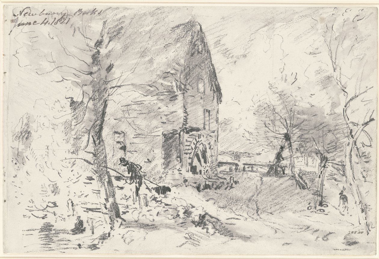 Vattenkvarn i Newbury (penna) av John Constable