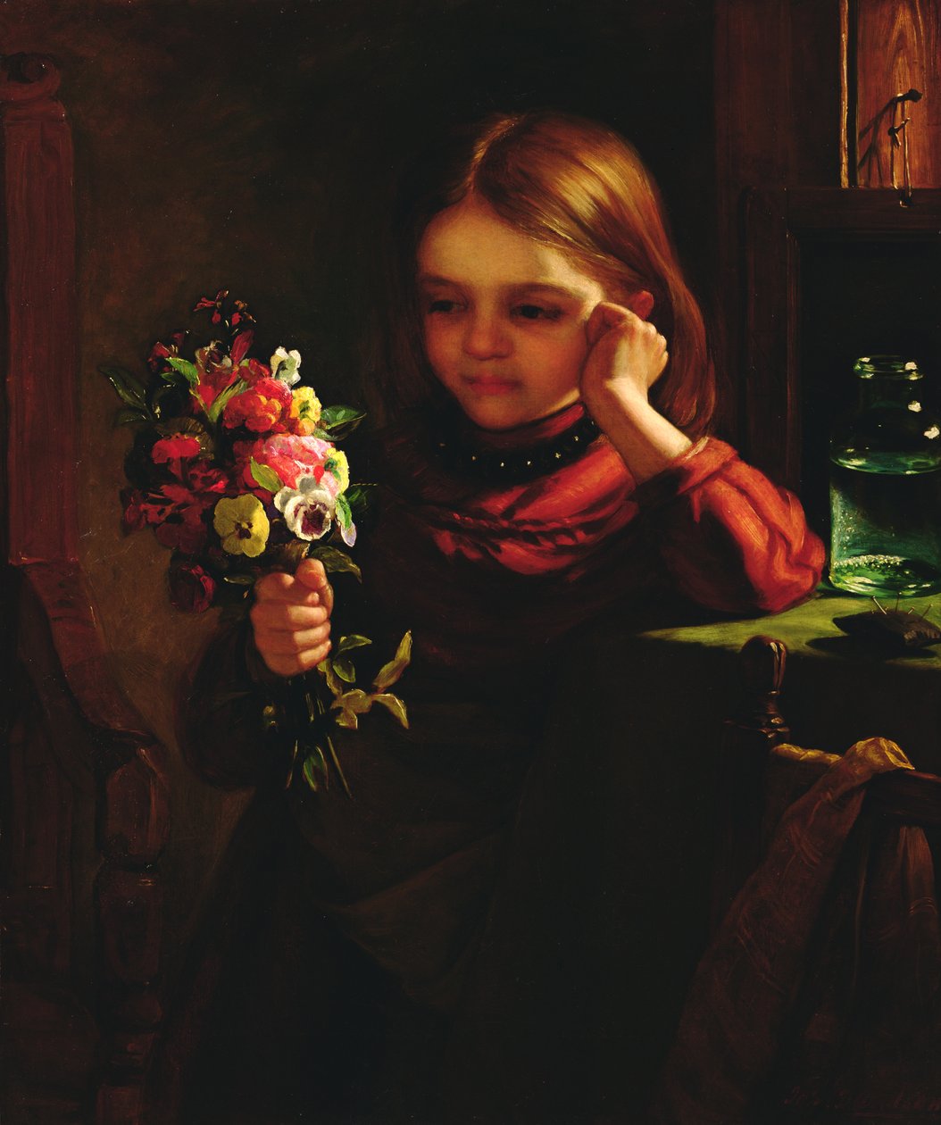 Flicka med blommor av John Davidson
