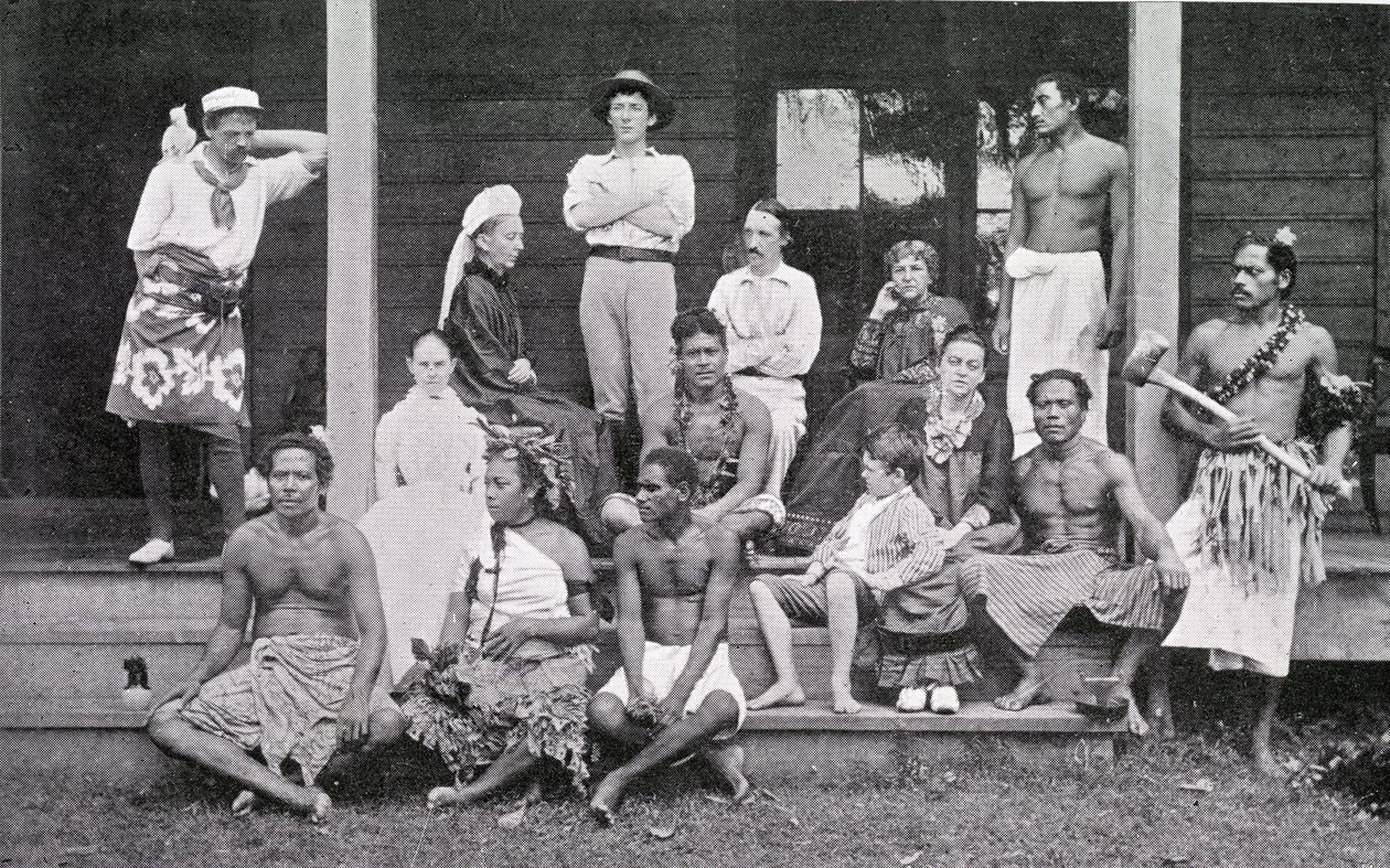 Robert Louis Stevenson med sitt hushåll i Vailima, Samoa, 1892 av John Davis