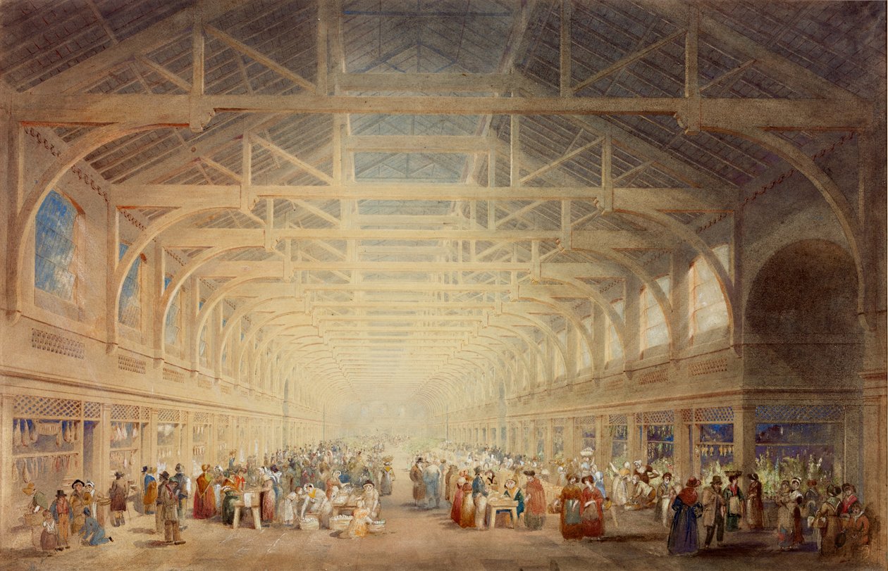 The Green Market, Newcastle upon Tyne (bc, krita, bläck, penna och wc på papper) av John Dobson