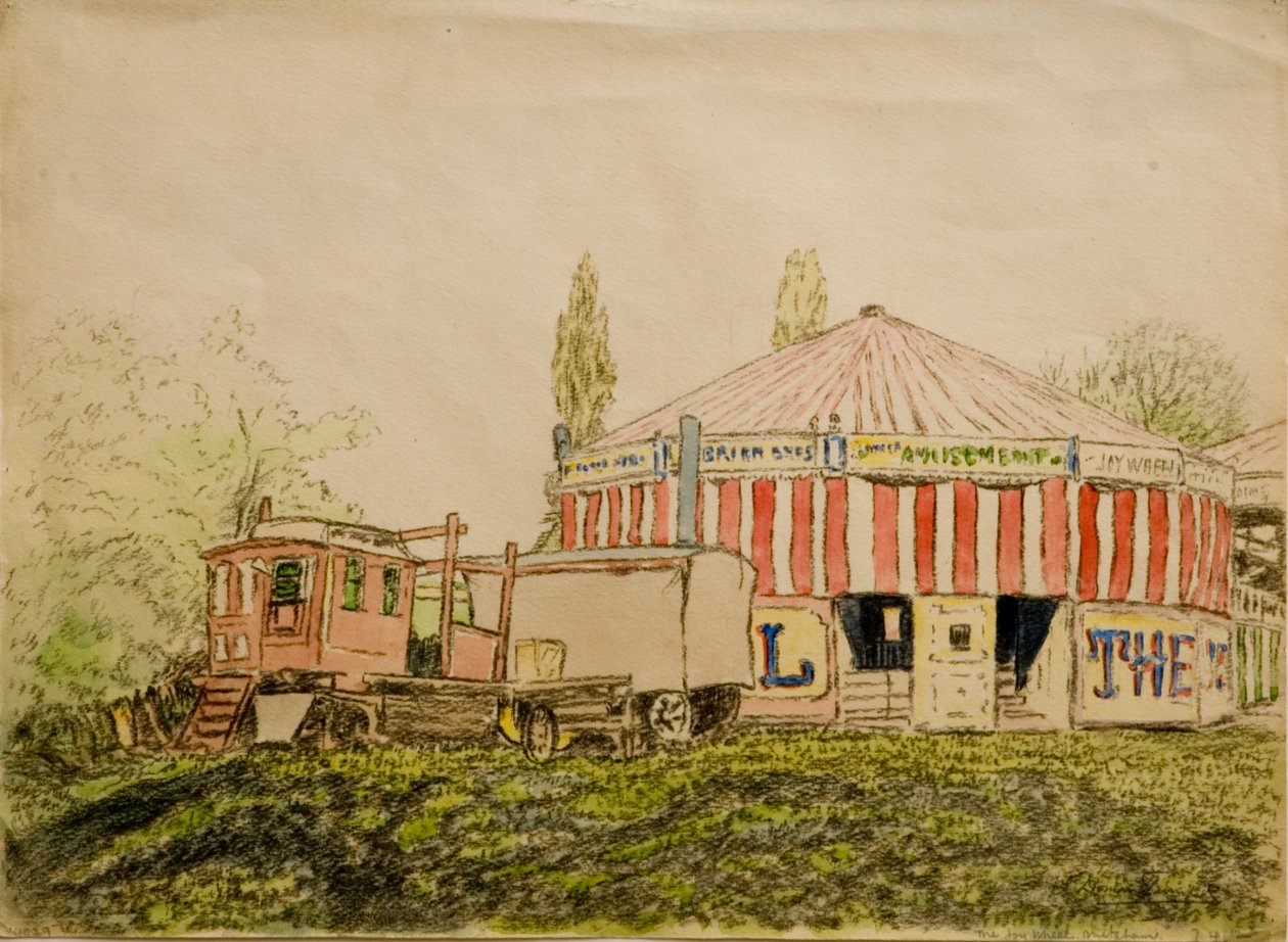 The Joy Wheel, Mitcham (svart krita & wc på papper) av John Doman Turner