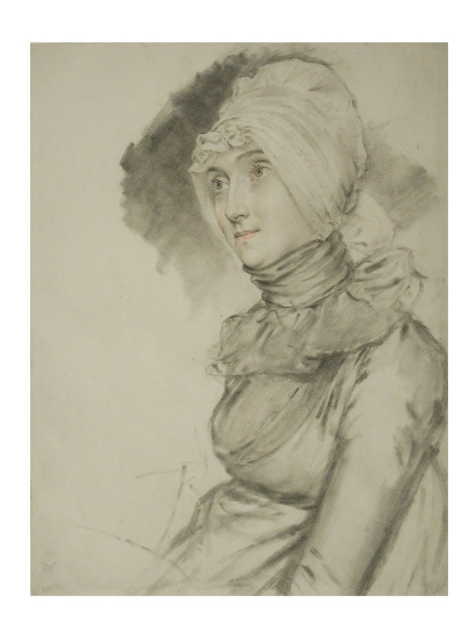 Mrs Croad, den beslutsamma änkan, 1806 (svart krita och wc på papper) av John Downman