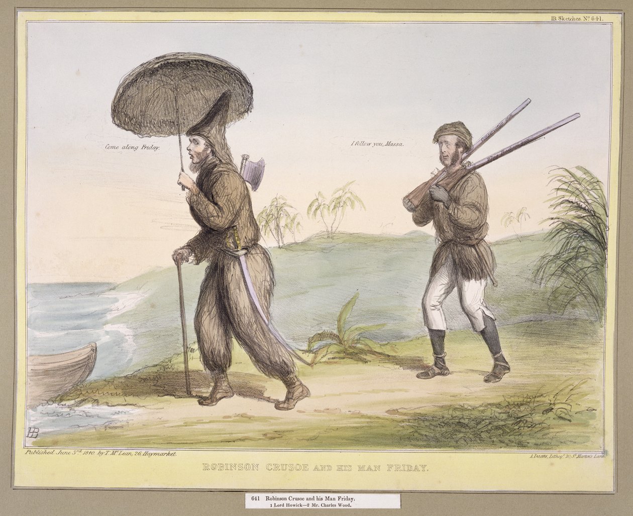Robinson Crusoe and his Man Friday, (HB Sketches No. 641) publicerad den 3 juni 1840. av John Doyle
