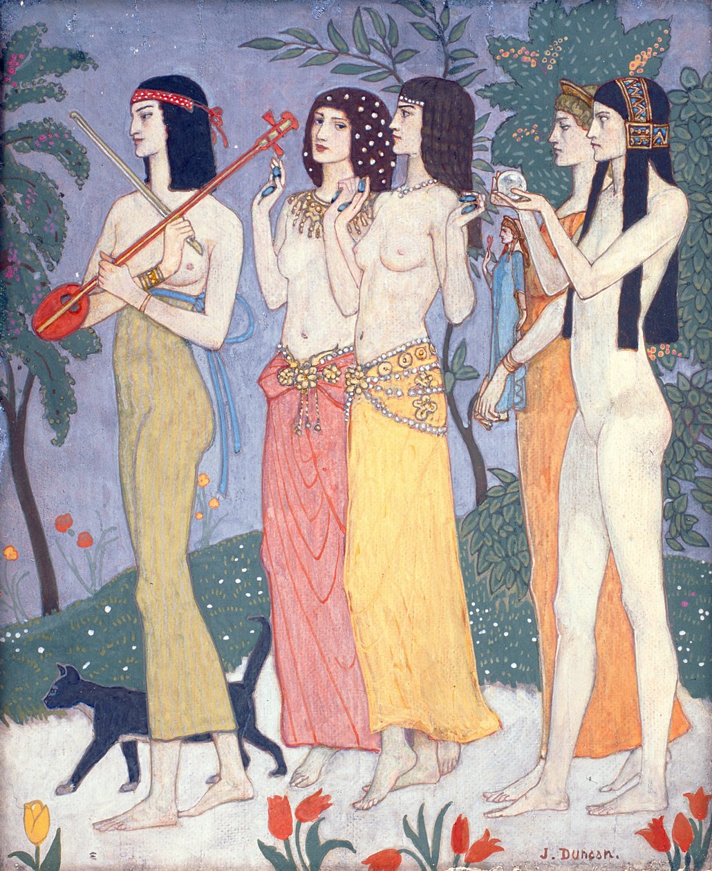 Sebas drottnings följeslagare (tempera på panel) av John Duncan