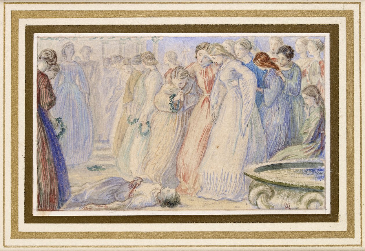 Iphis och Anaxarete (akvarell med penna och bläck) av John Everett Millais