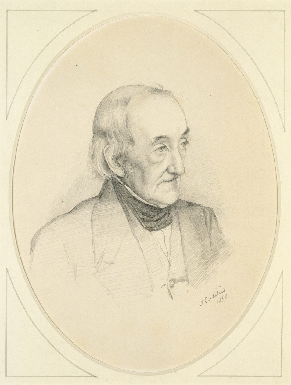 Porträtt av William Bennett, 1850 (penna på benvitt papper) av John Everett Millais