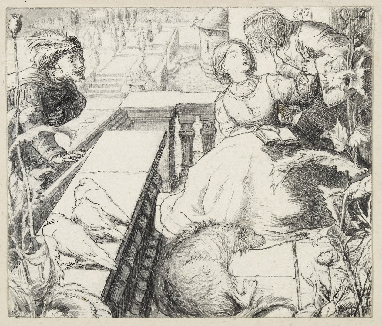 The Sleeping Palace (penna och svart bläck) av John Everett Millais