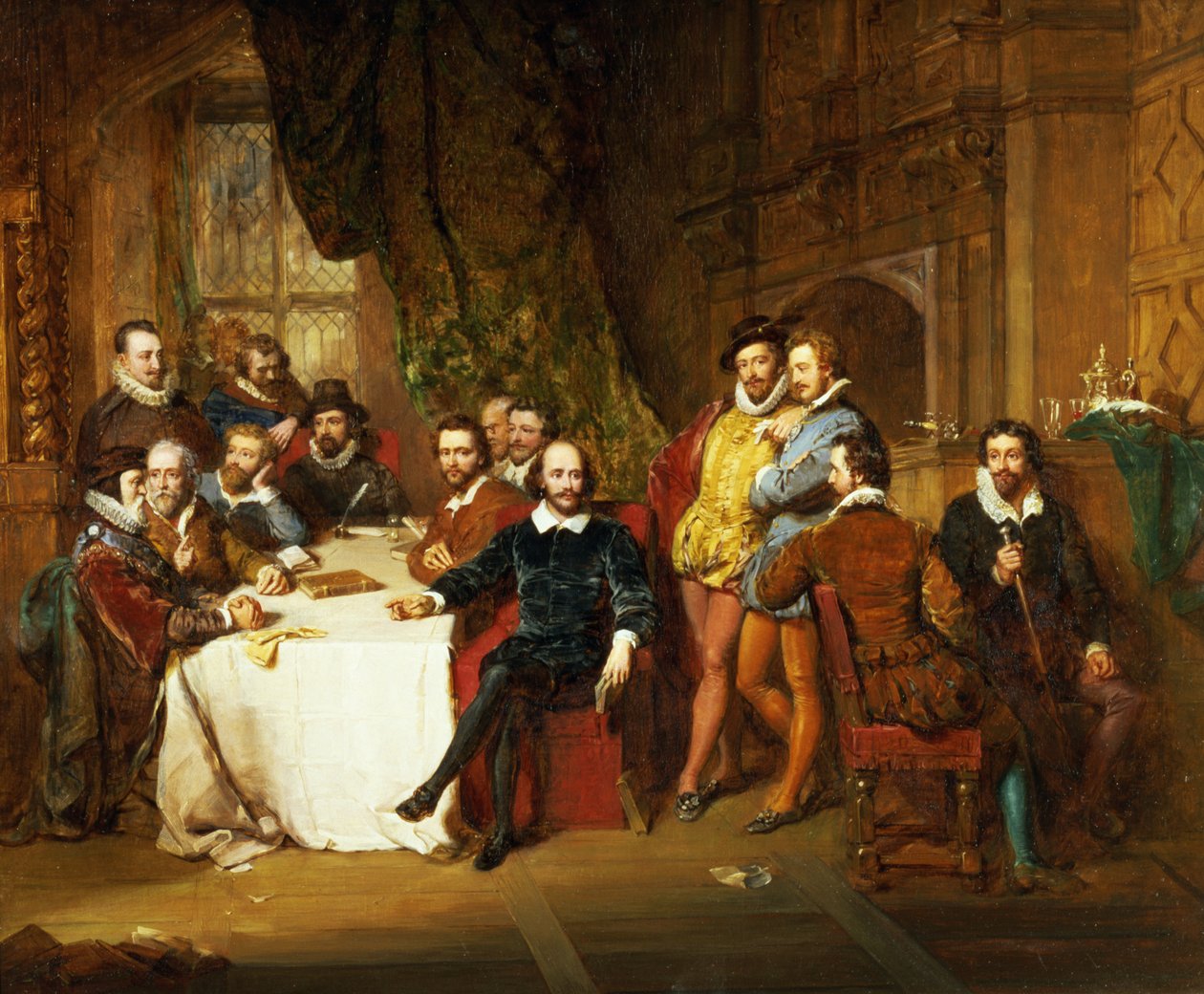 Shakespeare och hans vänner på Mermaid Tavern, 1850 av John Faed