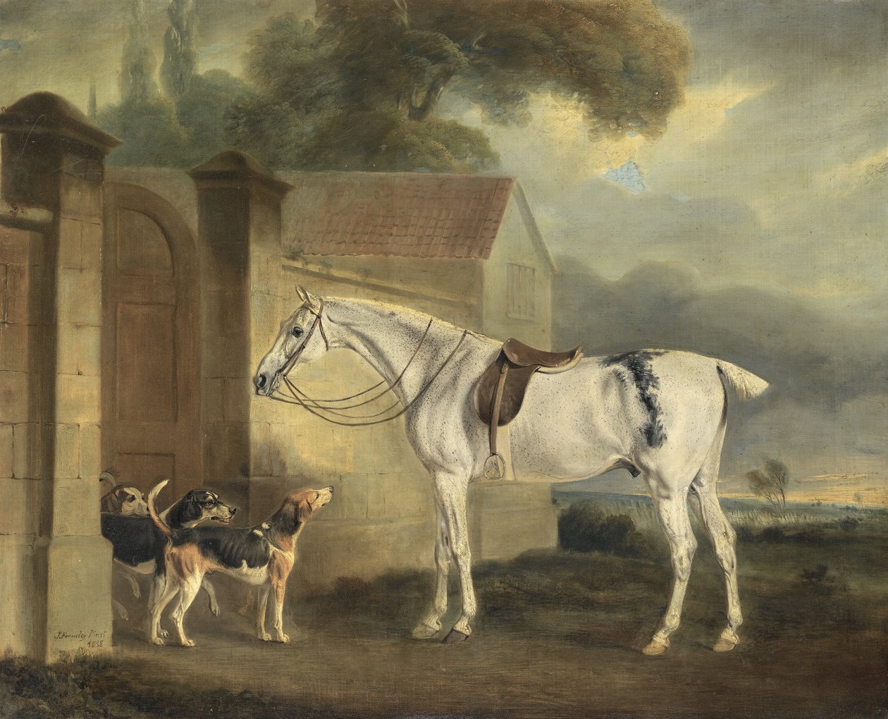 Lord Lonsdales Fleabitten Grey Hunter, Brass, at Cottesmore with the Cottesmore Hounds av John Ferneley