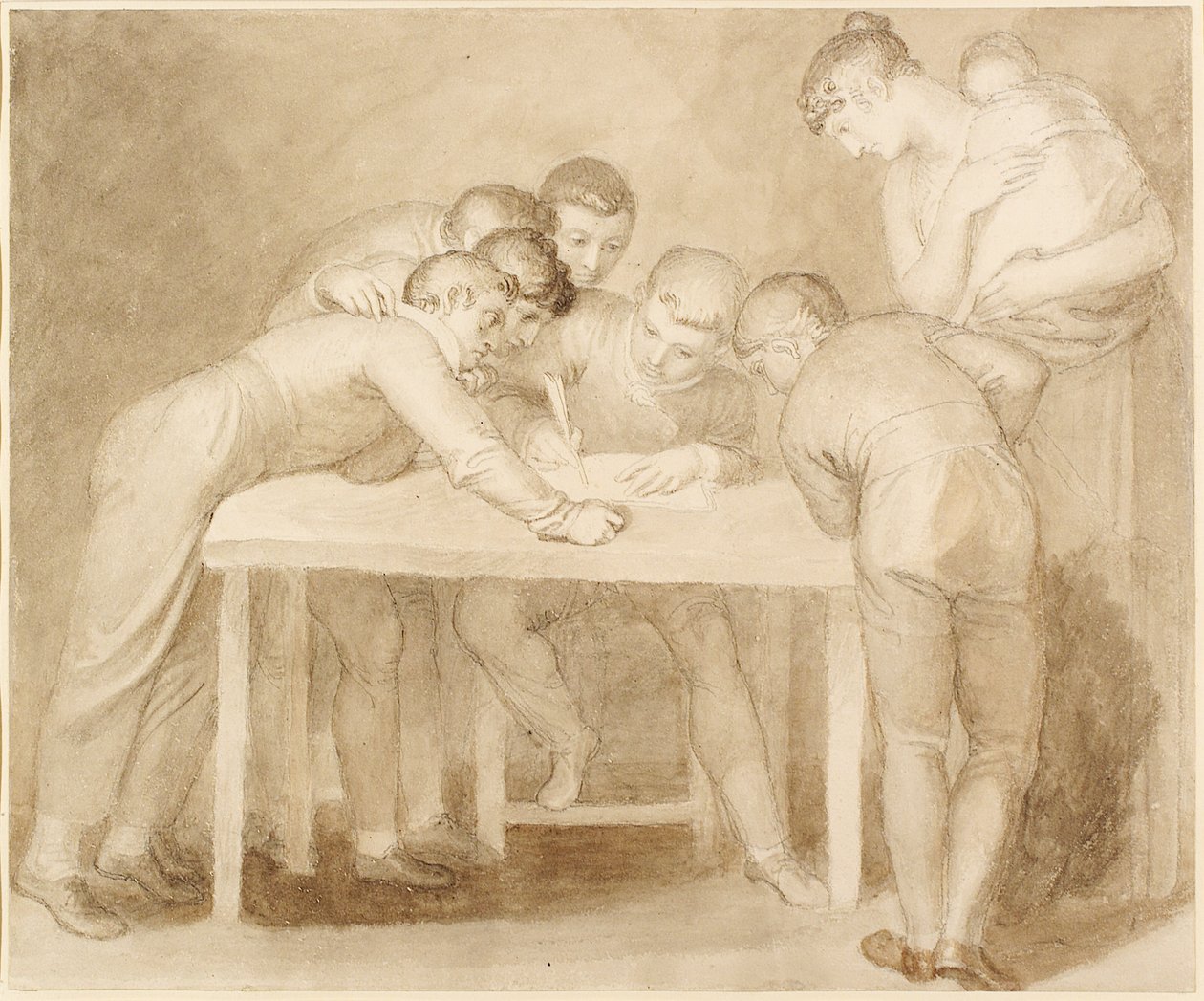 Husgrupp (penna, bläck, penna och tvätt) av John Flaxman