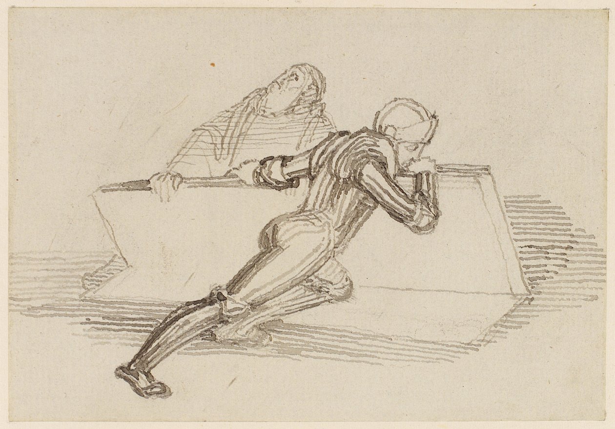 A Knight Raising A Slab (penna, penna, bläck och tvätt) av John Flaxman