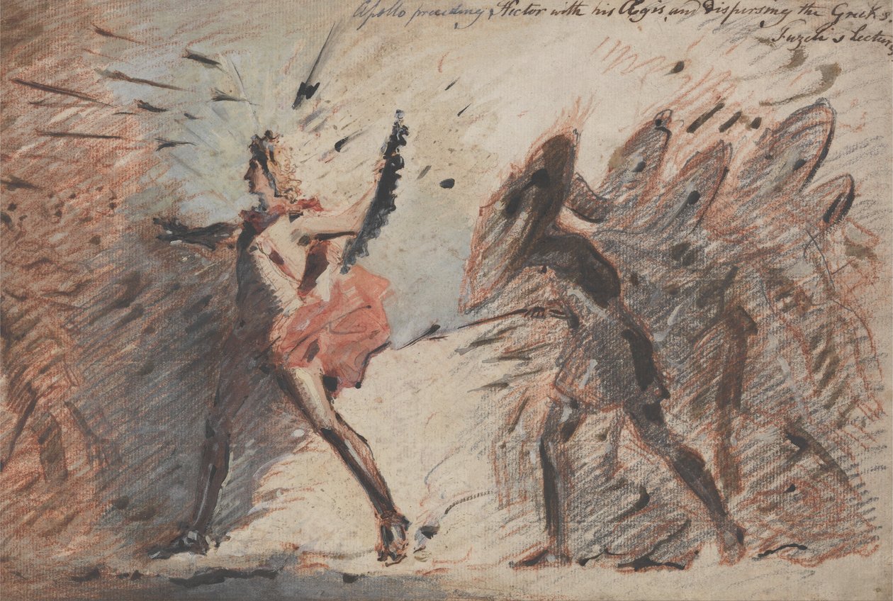Apollon föregår Hektor med sin egis och skingrar grekerna, Fuselisföreläsningar av John Flaxman
