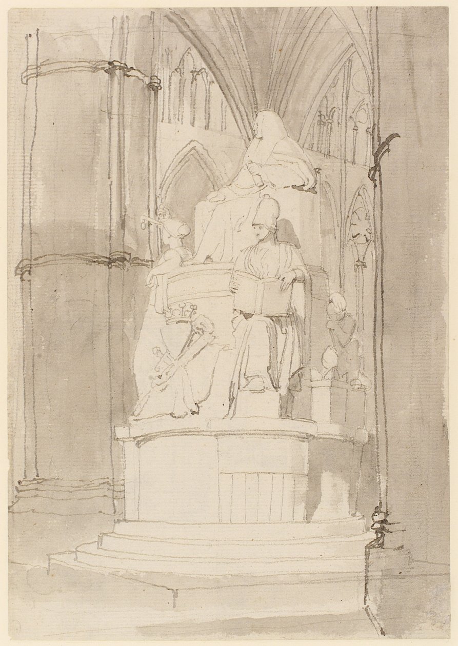 Design för Monument of Lord Mansfield, Westminster Abbey (penna, penna, bläck och tvätt på papper) (se även 273967 och 273969) av John Flaxman