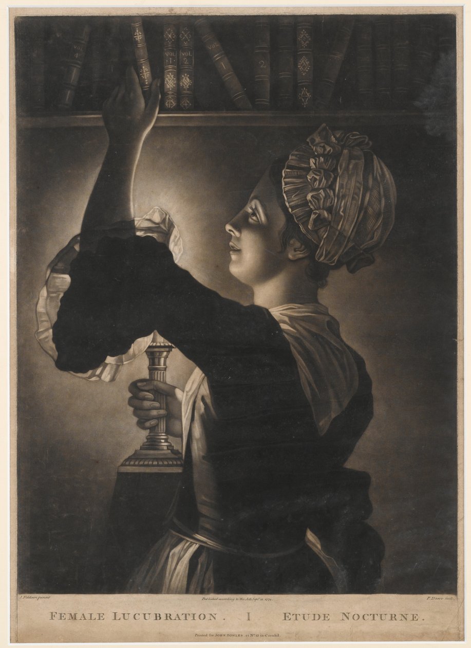 Female Lucubration, tryck gjord av Philip Dawe, 1772 (mezzotint) av John Foldson