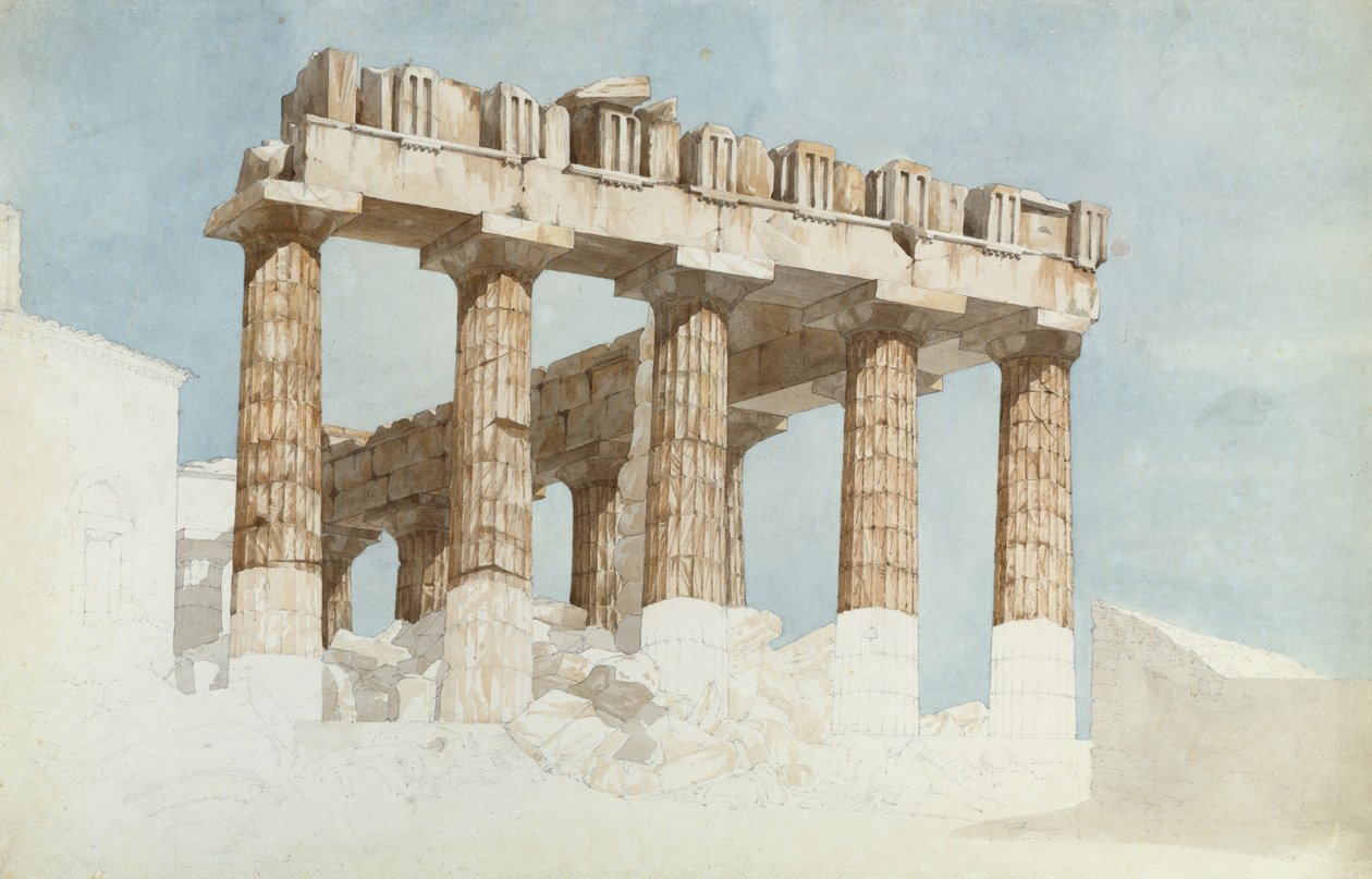 The East End och South Side of the Parthenon, c.1813 (wc och grafit på papper) av John Foster