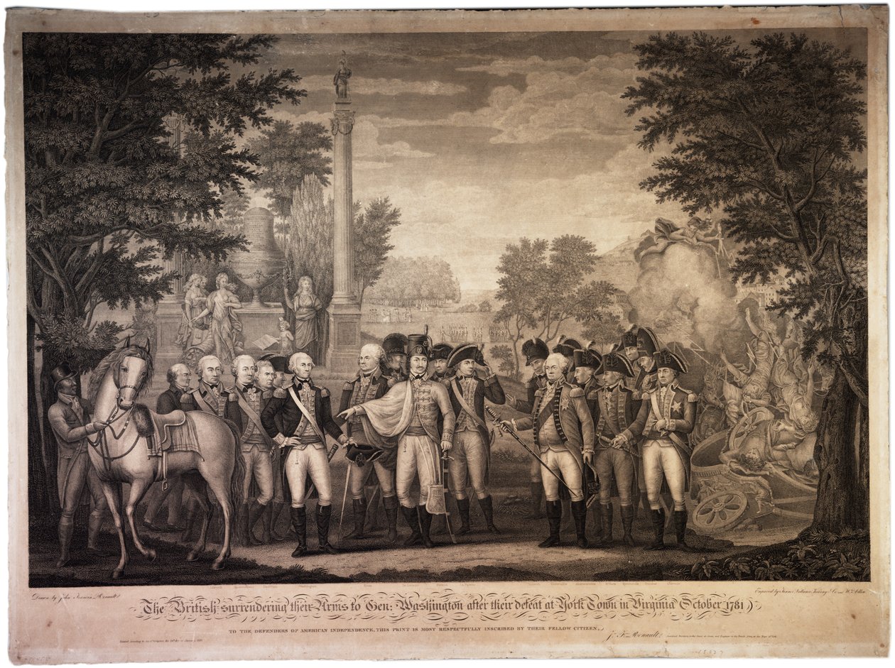 Britterna överlämnar sina vapen till general Washington... i York Town [Yorktown], 1819. av John Francis Renault