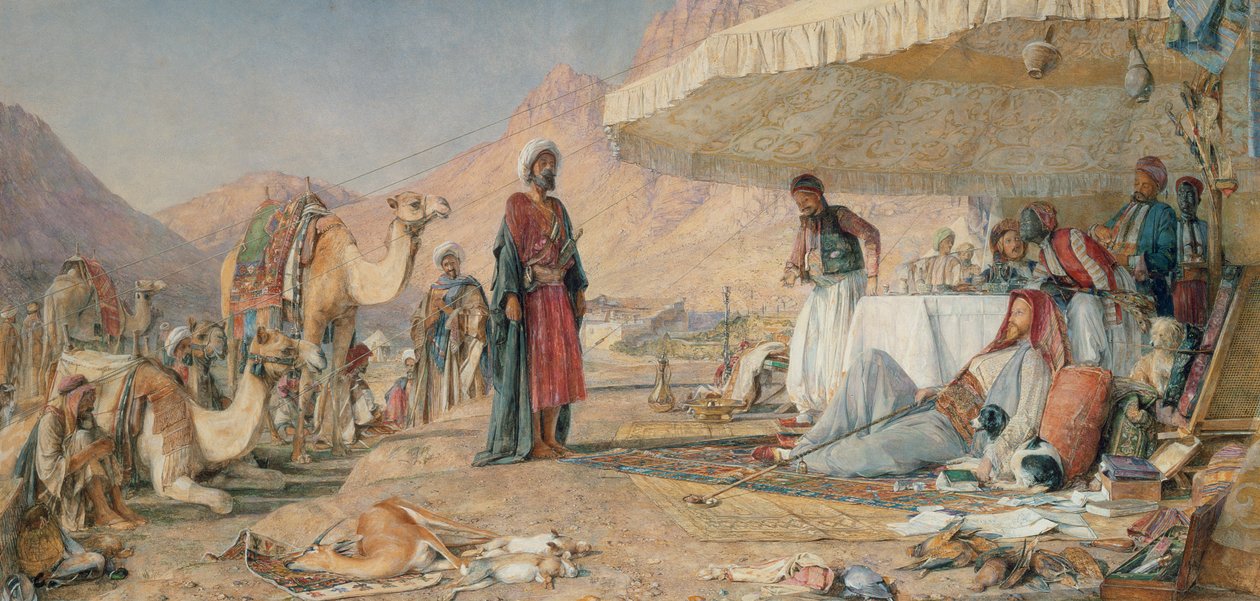 A Frank Encampment in the Desert of Mount Sinai, 1842, 1856 (wc und gouache över penna på papper) av John Frederick Lewis
