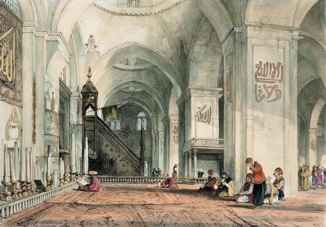Stora moskén i Brussa, tavla 24 från "Illustrations of Constantinople", graverad av konstnären, pub. 1838 av John Frederick Lewis
