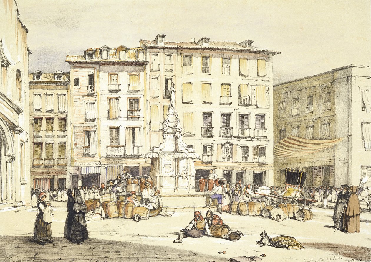La Puerta del Sol, Madrid, ur "Sketches of Spain", graverad av Charles Joseph Hullmandel (1789-1850), publicerad 1836. av John Frederick Lewis