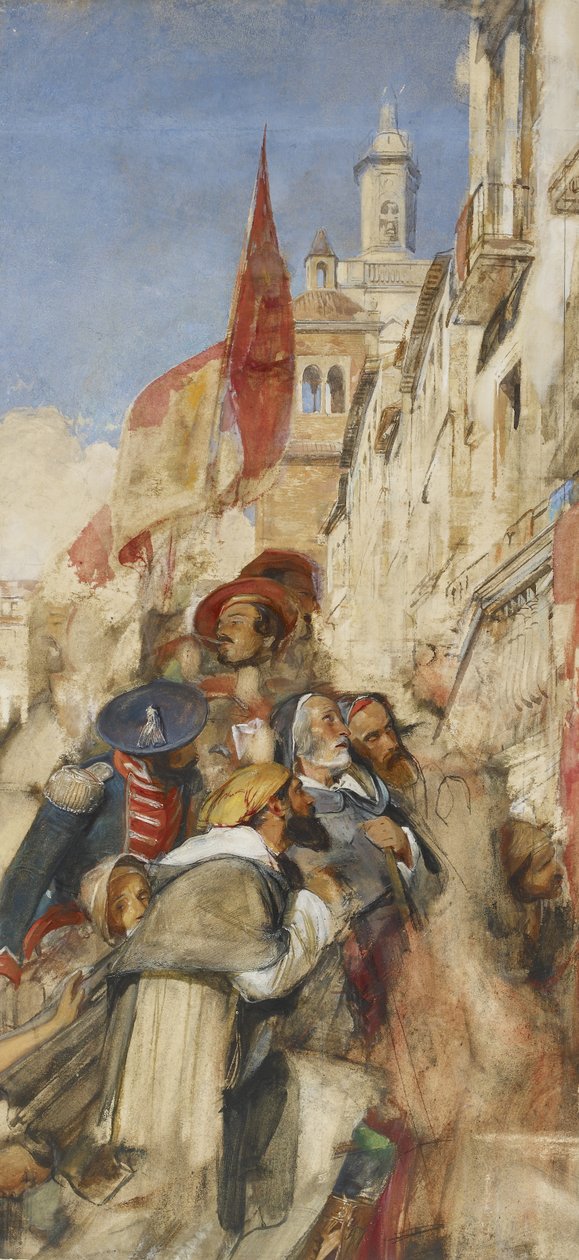 Studie för Don Carlos proklamation (akvarell och bodycolour över grafit) av John Frederick Lewis