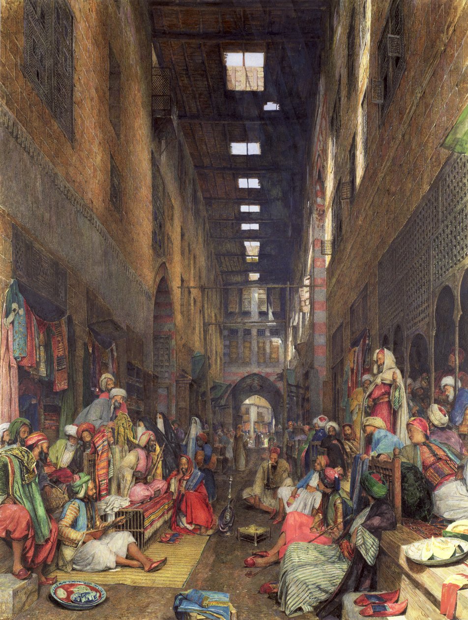Bazaren, Kairo, 1872 (wc och bodycolour på papper) av John Frederick Lewis