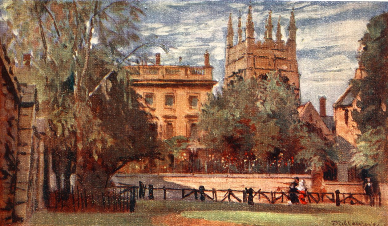 Corpus Christi College och Merton Tower, från Christ Church Meadows, 1903 av John Fulleylove