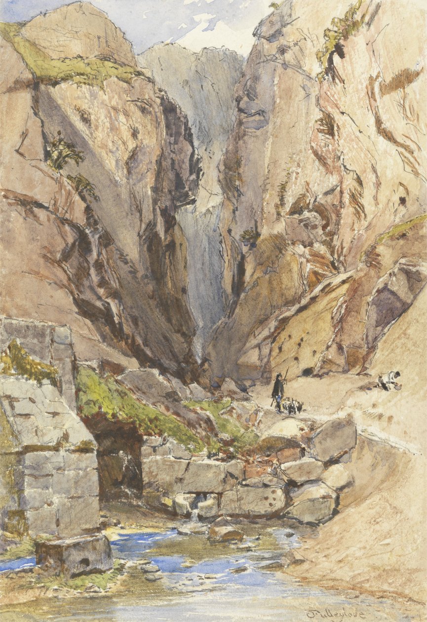 The Castalian Spring, Delphi, ca 1895 (wc och grafit på papper) av John Fulleylove