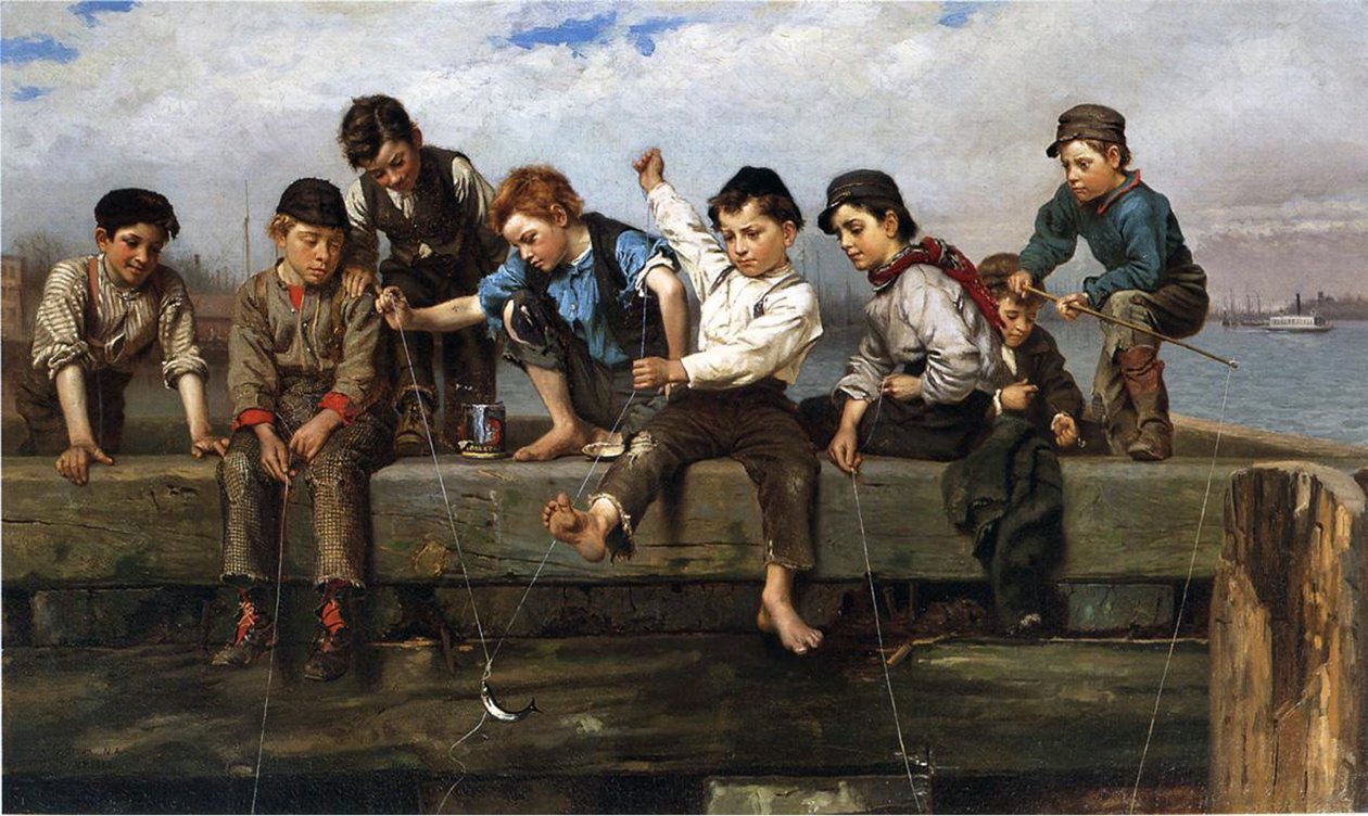 Pojkar som fiskar, 1880 av John George Brown